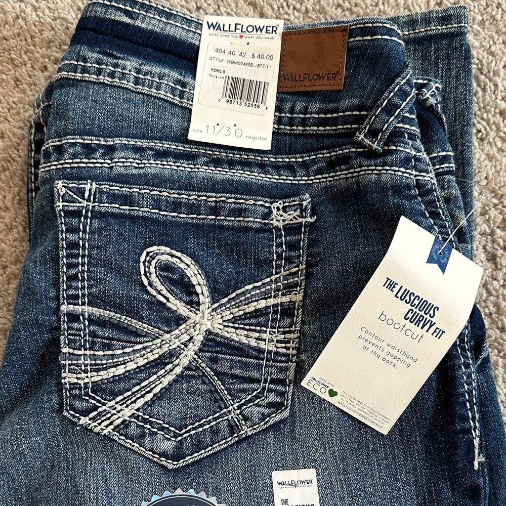 Wallflower Dark Blue Boot Cut Jeans with White Pocket Stitching